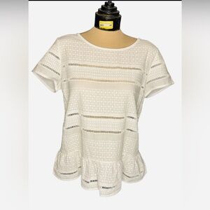 Joules Primrose‎ Broderie Jersey Mix White Peplum Top Size 8 Short Sleeve Eyelet